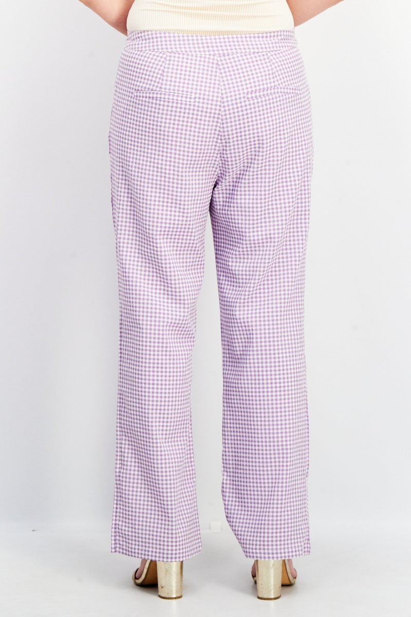 NA-KD Women Regular Fit Checkered Culotte Pants, Purple - Image 2